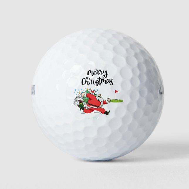 Pelotas De Golf Golf Feliz Navidad con Santa Claus a la bandera (Anverso)