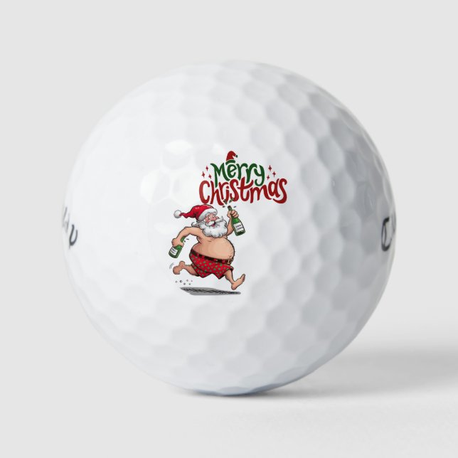 Pelotas De Golf Golf Feliz Navidad con Santa Claus al golfista (Anverso)