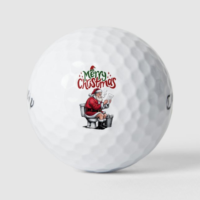 Pelotas De Golf Golf Feliz Navidad con Santa Claus al golfista (Anverso)