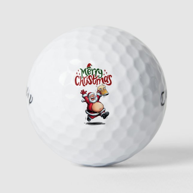 Pelotas De Golf Golf Feliz Navidad con Santa Claus al golfista (Anverso)