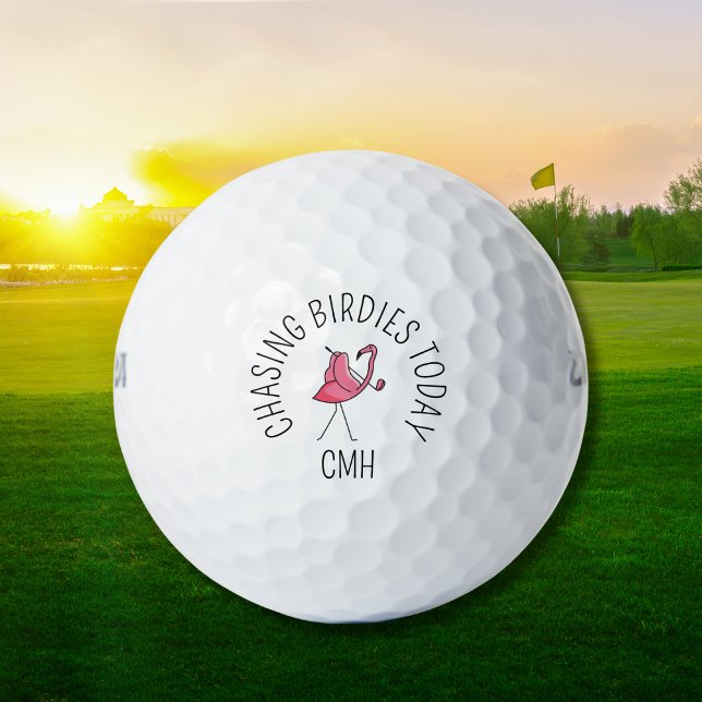 Pelotas De Golf Golf Moderno Monograma Cazando Birdies Flamenco Ro (Personalized for your next round.)