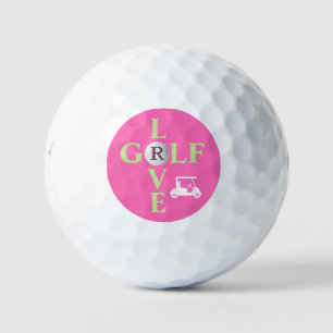 Pelotas De Golf Golf Monograma Ball de golf de amor rosa caliente