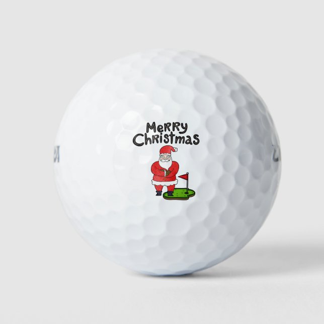 Pelotas De Golf Golf Santa Claus Golf en la bandera Feliz Navidad (Anverso)