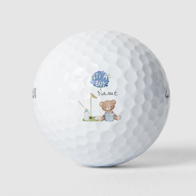 Pelotas De Golf Golf Teddy Bear es un chico para Baby Shower (Anverso)