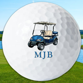 Pelotas De Golf Golfer Blue Cart Personalized 3 Initial Monogram