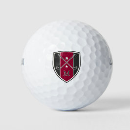 Pelotas De Golf Golfer Crest Crossed Clubs Custom Initial Red