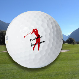 Pelotas De Golf Golfer femenina roja personalizada