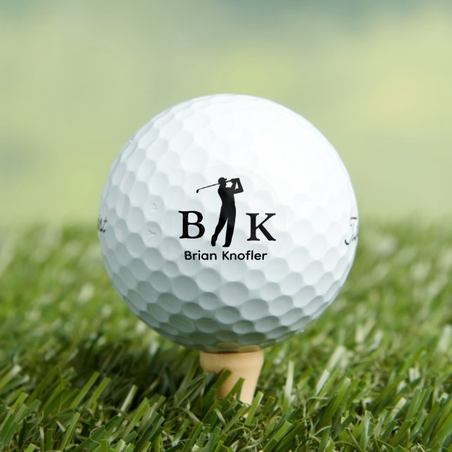 Pelotas De Golf Golfer Man Black Initials - Elegant White (Camiseta in situ)