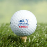 Pelotas De Golf Golfer perdió a Ball Funny con su nombre<br><div class="desc">Graciosa idea de regalo personalizada para los golfistas - bolas de golf impresas en personalizado con un diseño de tipografía que dice: ¡AYUDA! ESTOY PERDIDO Y BUSCANDO (tu nombre aquí)". Excelente para hombres, mujeres, niños y adolescentes que pierden muchas pelotas de golf, genial como regalo de chiste y ladrón de...</div>