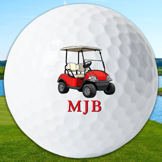 Pelotas De Golf Golfer Red Cart Personalized 3 Initial Monogram (Subido por el creador)