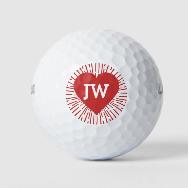 Pelotas De Golf Golfing Love Heart Burst Red Valentine (Anverso)