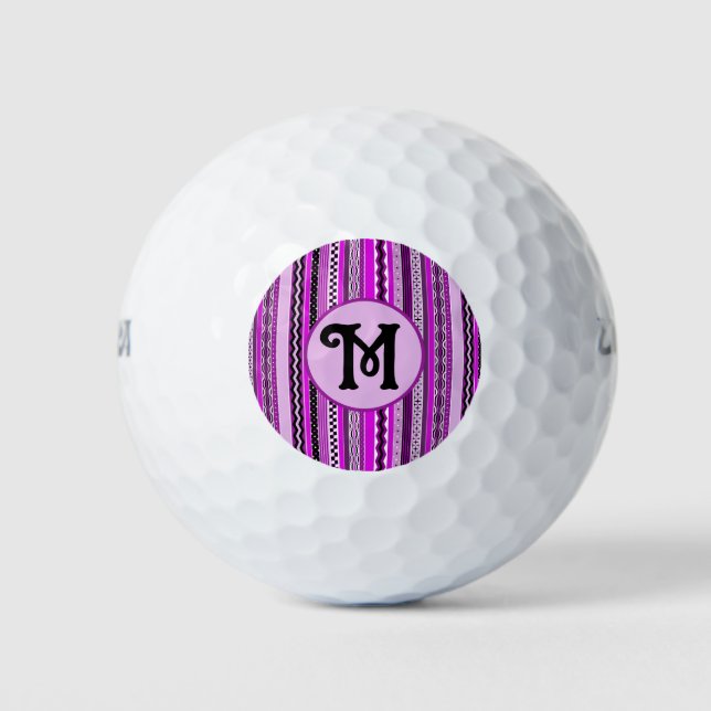Pelotas De Golf Golfing Purple Stripes Personalizado Monogramado (Anverso)