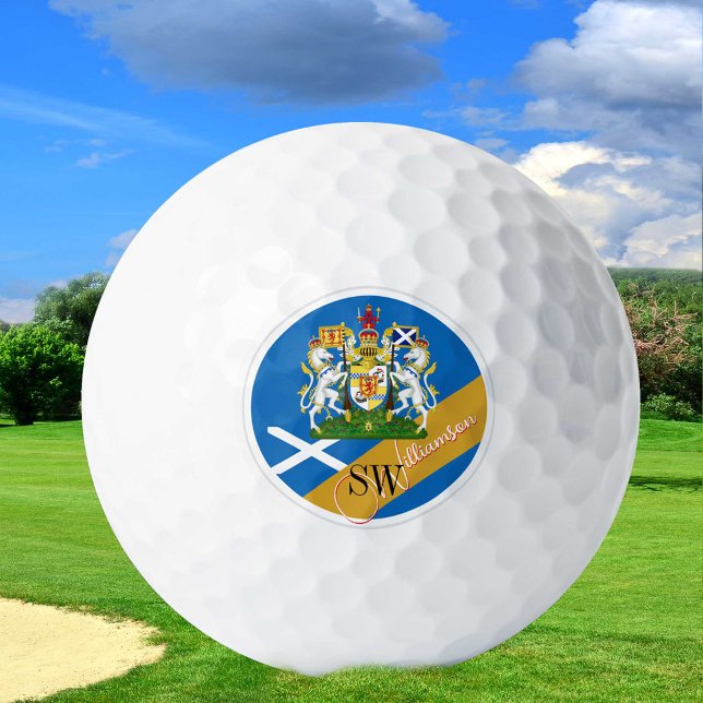 Pelotas De Golf Golfing Scotland & Monogram, Scottish Flag/golden (Subido por el creador)