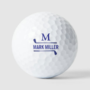 Pelotas De Golf Golfista Cool & Monograma Azul Personalizado