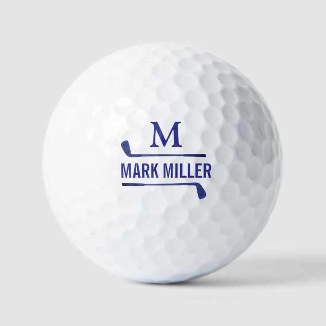 Pelotas De Golf Golfplayer Cool & Custom Blue Monogram (Anverso)
