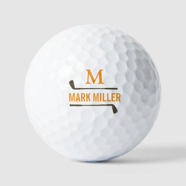 Pelotas De Golf Golfplayer Cool Custom Orange Monogram (Anverso)