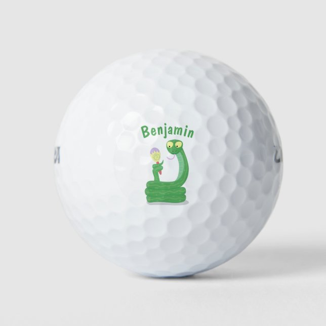 Pelotas De Golf Graciosa serpiente verde con maraca personalizado (Anverso)
