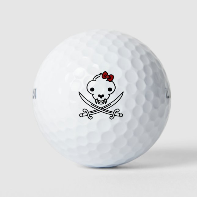Pelotas De Golf Gracioso Black White Jolly Kitty Pirate Skull Bone (Anverso)