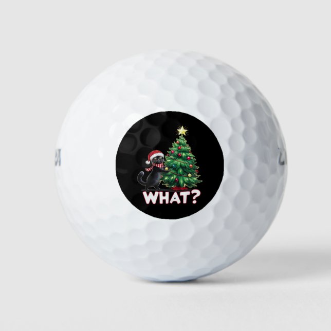 Pelotas De Golf Gracioso gato negro qué es el árbol de Navidad (Anverso)