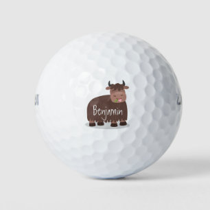 Pelotas De Golf Gracioso yak feliz comiendo hierba personalizado i