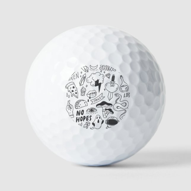 Pelotas De Golf Graffiti lindo: Conjunto de arte Doodle. (Anverso)