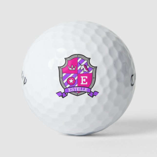 Pelotas De Golf Gráfica herálica E monograma unicornio rosa (Anverso)