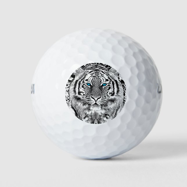 Pelotas De Golf Gráfico De Tigres De Ojos Azules Negros Y Blancos (Anverso)