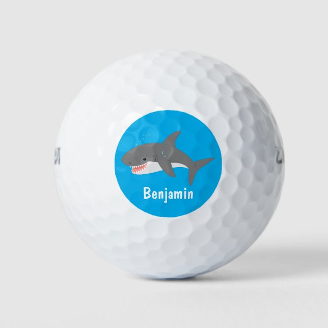 Pelotas De Golf Gran ilustracion personalizado feliz de tiburón bl (Anverso)