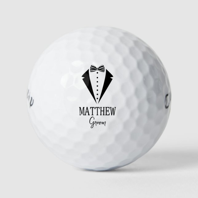 Pelotas De Golf Groom Black Tuxedo With Striped Bow Tie (Anverso)