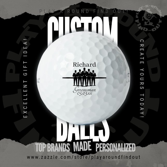 Pelotas De Golf Groomsman Bachelor Party Silhouette Name Date (Custom Wedding Party Golf Balls. Personalized groomsman gifts from PlayARoundFindOut.)