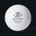 Pelotas De Golf Groomsman Black Wedding Rings<br><div class="desc">These golf balls are a great favor for the groomsmen in your wedding party. They feature a pair of wedding rings topped with am elegant bow in black. With a first name in a traditional CAP font and the job groomsman in a coordinating script font also in black they're perfect...</div>