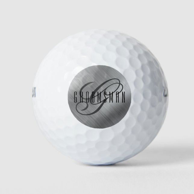 Pelotas De Golf Groomsmen personalizado cepillado de plata (Anverso)