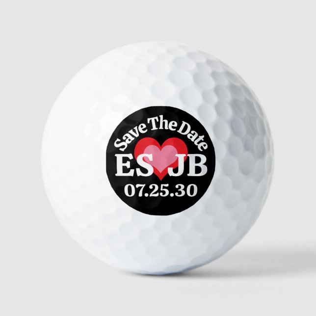 Pelotas De Golf GUARDAR FECHA Corazón Rosa Rojo MONOGRAMA Fondo Ne (Anverso)