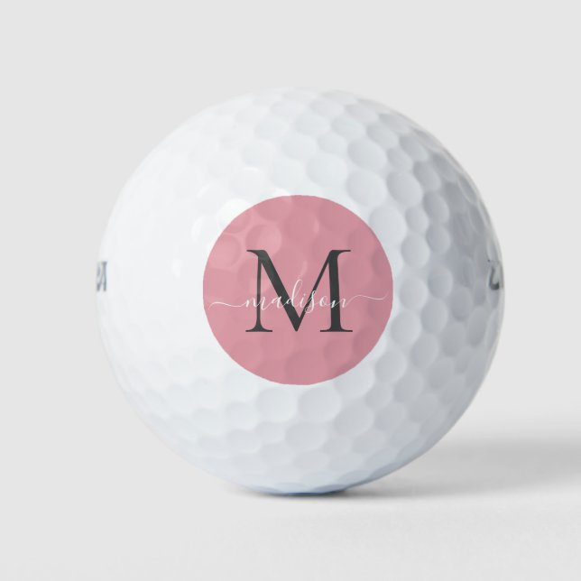 Pelotas De Golf Guión femenino monograma Rubor rosa gris rosado (Anverso)