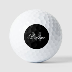 Pelotas De Golf Guión moderno de monograma gris negro