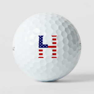 Pelotas De Golf H Monograma sobrepuesto en la bandera de EE.UU. tp