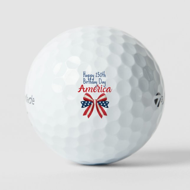 Pelotas De Golf Happy 250th Birthday America Red White Blue Bow  (Anverso)