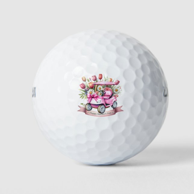 Pelotas De Golf Happy Mother's Day with pink golf cart (Anverso)
