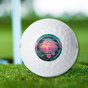 Pelotas De Golf Hermosa Wreath rosa-Verde azulada de flores tropic