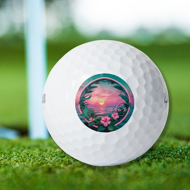 Pelotas De Golf Hermosa Wreath rosa-Verde azulada de flores tropic (Subido por el creador)