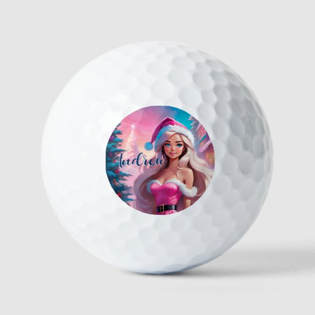 Pelotas De Golf Hermoso Chica de Navidades rosados 01 (Anverso)
