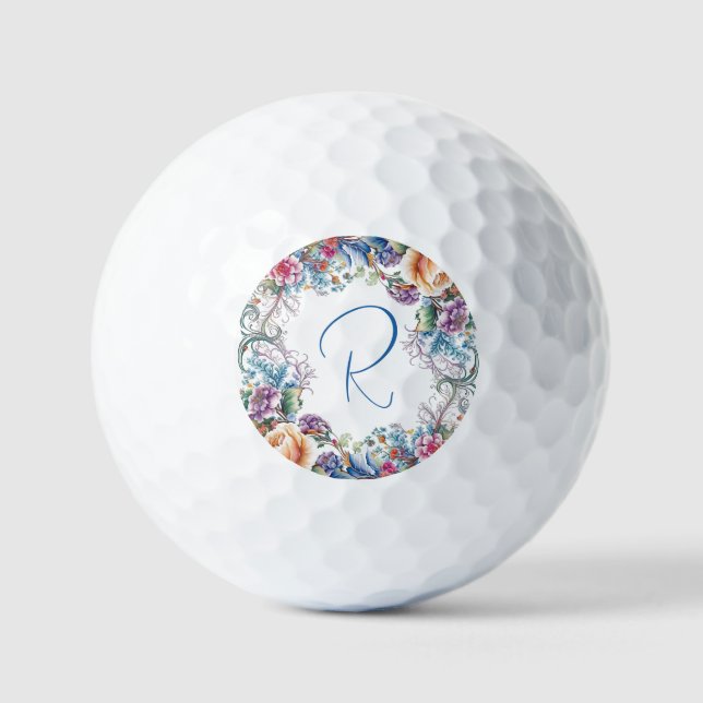 Pelotas De Golf Hermoso Monogramado Floral (Anverso)