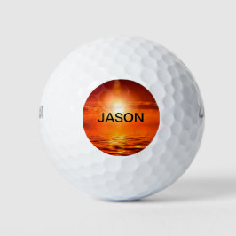 Pelotas De Golf Hermoso Naranja Sunset Golden Sky Sea Gold Name