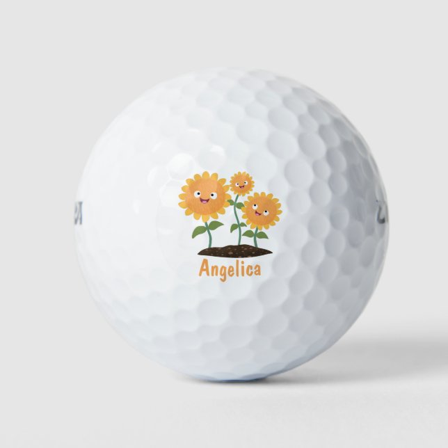 Pelotas De Golf Hermosos girasoles alegres sonrientes ilustracion  (Anverso)