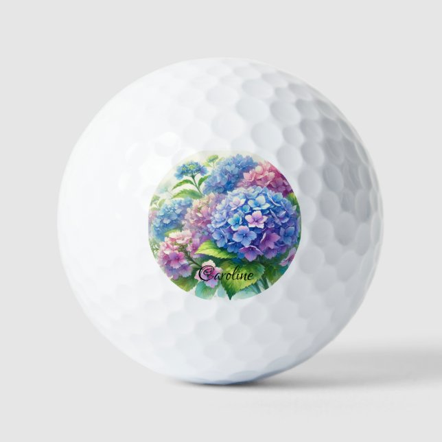 Pelotas De Golf Hidrangeas Flores azules acuarela Botánica (Anverso)