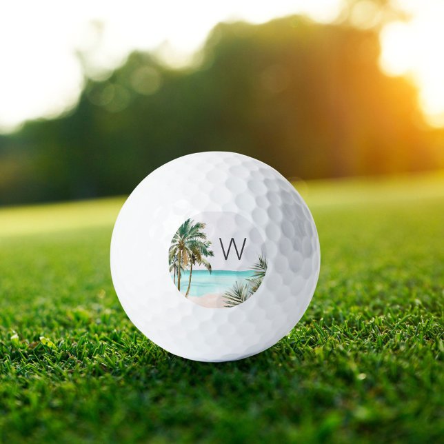 Pelotas De Golf Hojas de palmera tropical monogramadas azul playa (In situ)