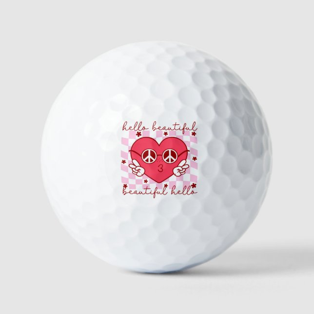 Pelotas De Golf Hola Hermoso Corazón Rosa (Anverso)