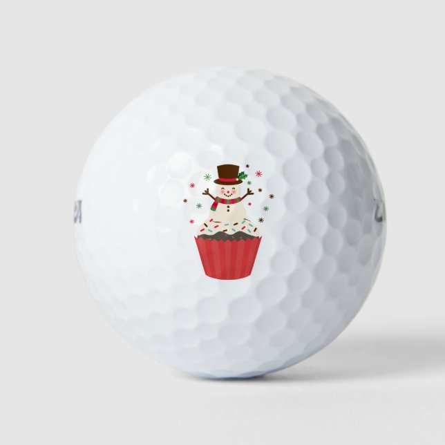 Pelotas De Golf Holiday Snowman Cupcake (Anverso)