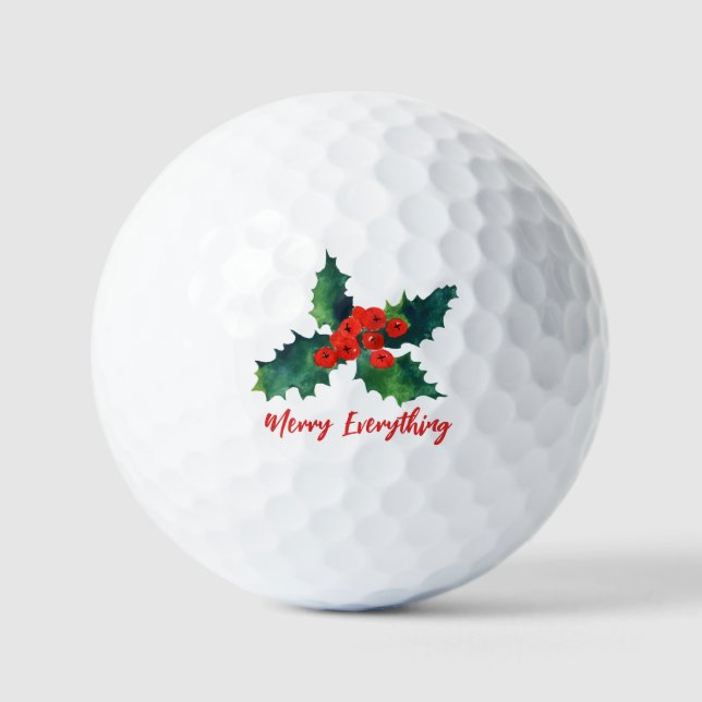 Pelotas De Golf Holly berries Merry Everything Holiday (Anverso)