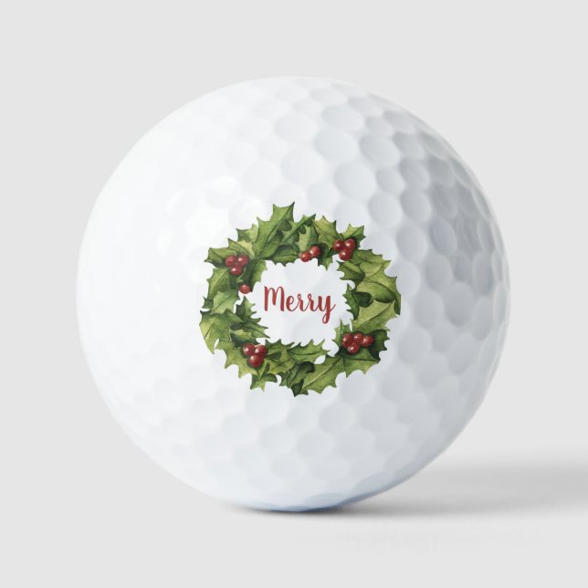 Pelotas De Golf Holly Berry Pine Wreath Merry Holiday (Anverso)